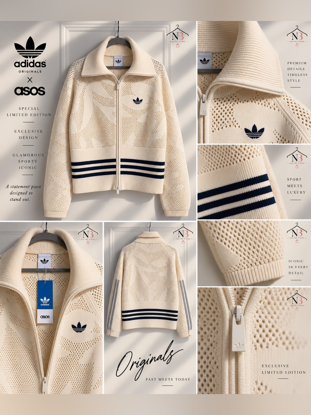 adidas Originals × ASOS knit crochet track top in off white - Picture 2 of 2